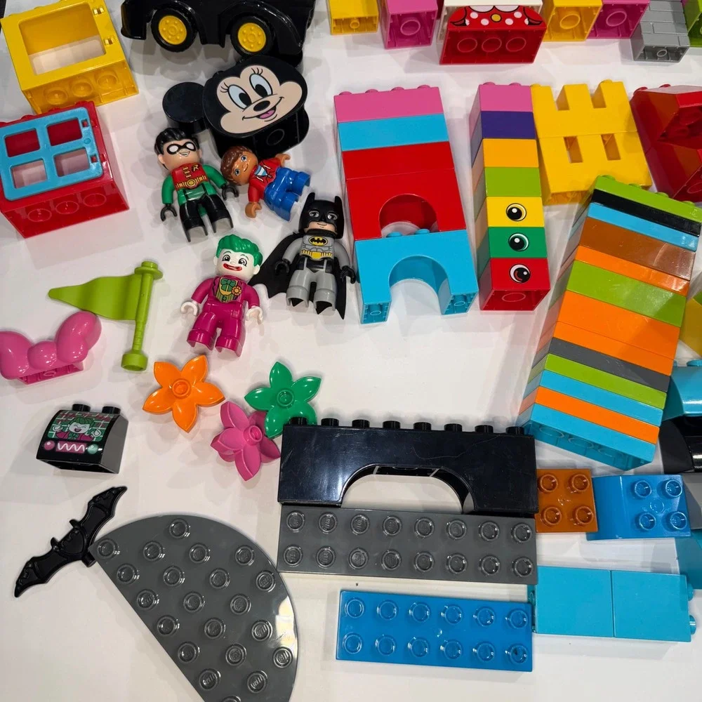 LEGO Duplo Bulk Lot Batman Robin Joker Minnie Mouse Batmobile Figures Blocks